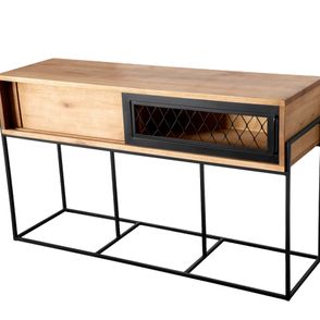 Aparador Rumba Industrial em Madeira Mel e Base Preta com 139cm de largura - 70316
