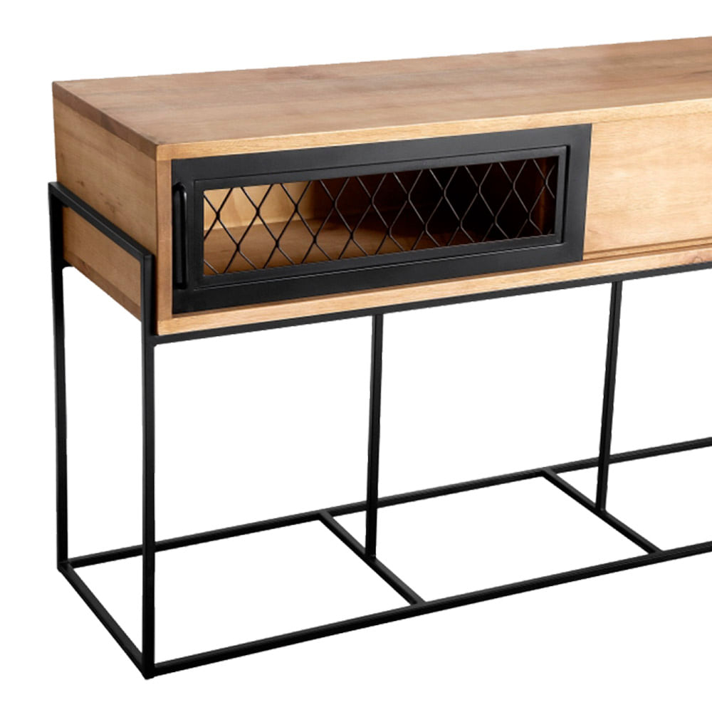 Aparador-Rumba-Industrial-em-Madeira-Mel-e-Base-Preta-com-139cm-de-largura---70316
