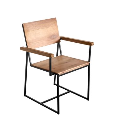 Cadeira Rumba Industrial em Madeira Mel e Base Preta de aço com Braco com 55cm de largura - 70347
