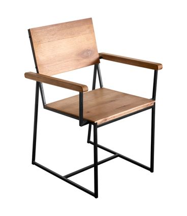 Cadeira Rumba Industrial em Madeira Mel e Base Preta de aço com Braco com 55cm de largura - 70347