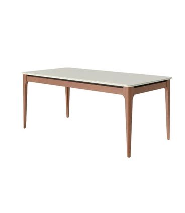 Mesa Addar Tampo com Vidro Cor Off White Fosco Base Natural 180cm - 70421