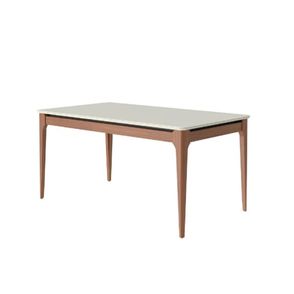Mesa Addar Tampo com Vidro Cor Off White Fosco Base Natural 160cm - 70426