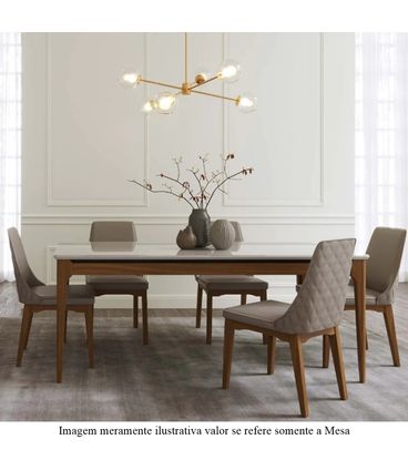 Mesa Addar Tampo com Vidro Cor Off White Fosco Base Natural 130cm - 70428