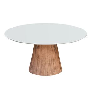 Mesa Jantar Redonda Maite Base Carvalho Tampo Branco Acetinado 160cm - 70432