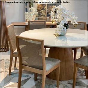 Mesa Jantar Redonda Maite Base Carvalho Tampo Branco Acetinado 160cm - 70432