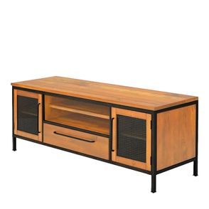 Balcao Teka Industrial em Madeira Mel e Base Preta com 140cm de largura - 70412