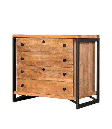 Comoda Teka Industrial em Madeira Mel e Base Preta com 90cm de largura - 70420
