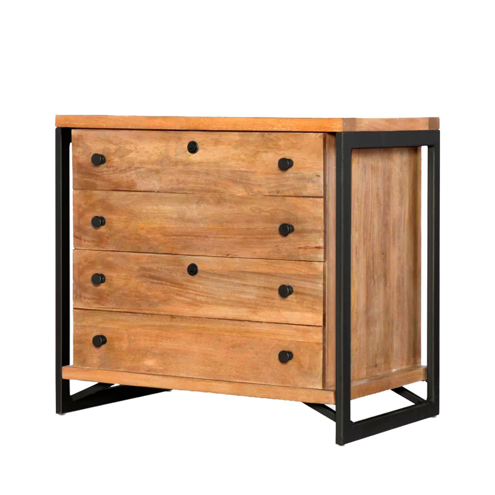Comoda-Teka-Industrial-em-Madeira-Mel-e-Base-Preta-com-90cm-de-largura---70420-