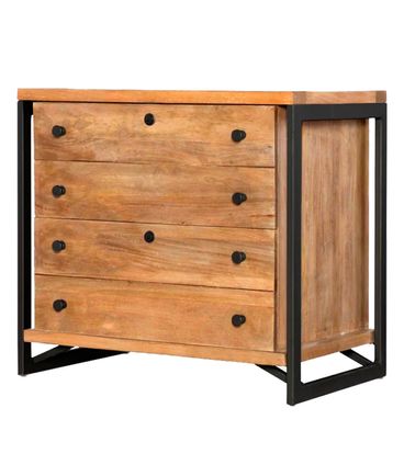 Comoda Teka Industrial em Madeira Mel e Base Preta com 90cm de largura - 70420