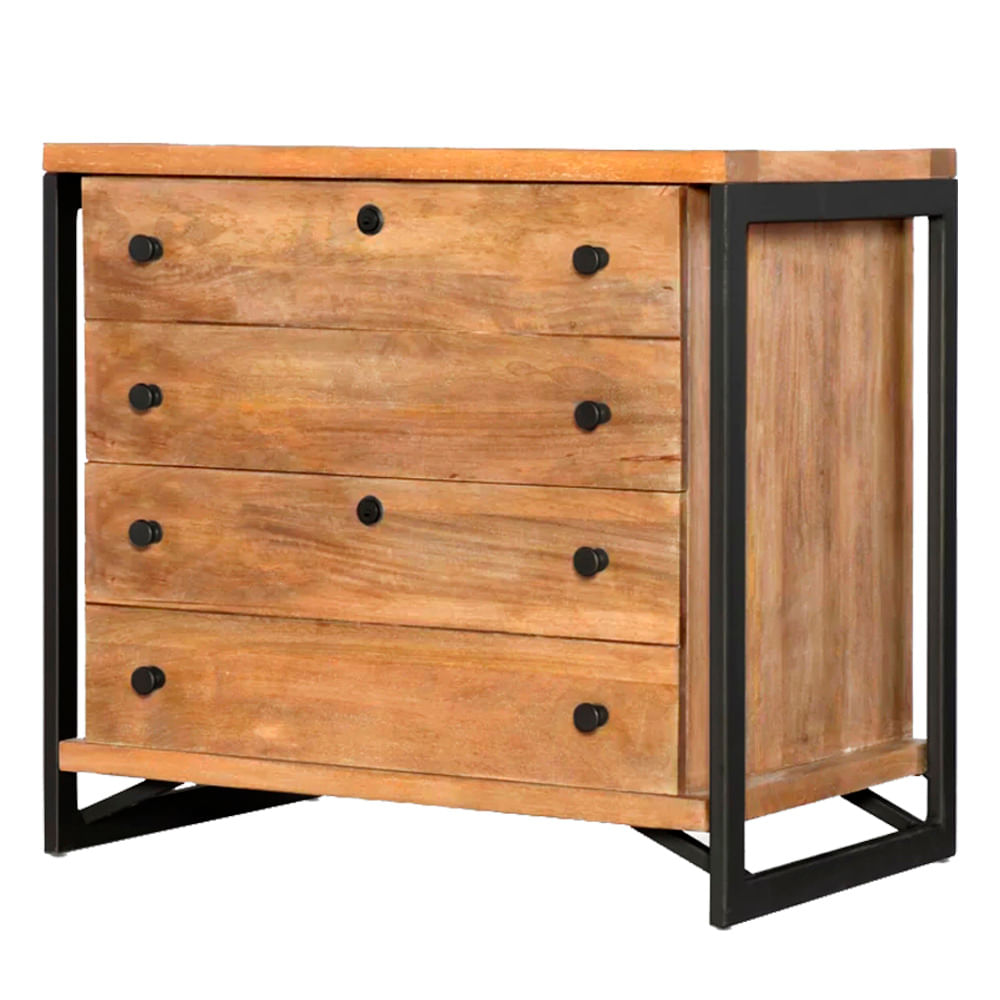 Comoda-Teka-Industrial-em-Madeira-Mel-e-Base-Preta-com-90cm-de-largura---70420-
