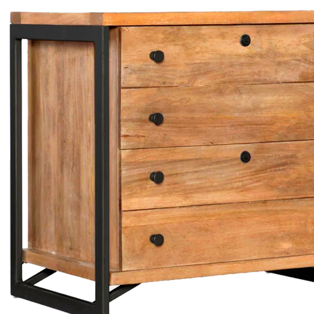 Comoda-Teka-Industrial-em-Madeira-Mel-e-Base-Preta-com-90cm-de-largura---70420