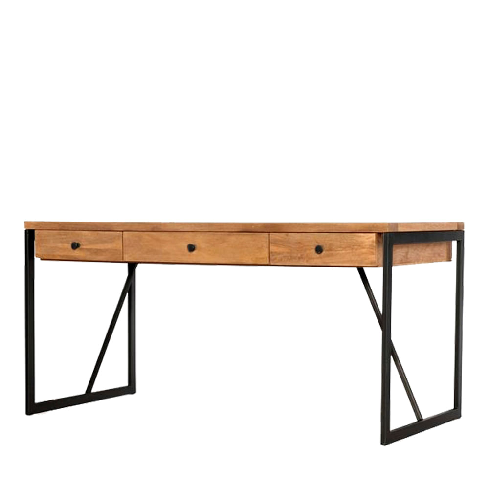 Escrivaninha-Teka-Industrial-em-Madeira-Mel-e-Base-Preta-com-140cm-de-largura---70424