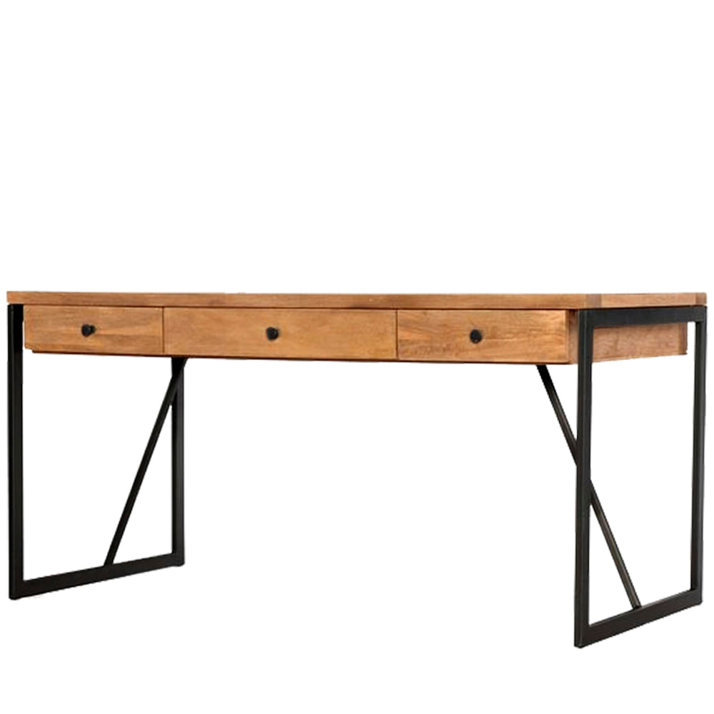 Escrivaninha-Teka-Industrial-em-Madeira-Mel-e-Base-Preta-com-140cm-de-largura---70424