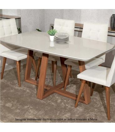 Mesa Bennett Tampo Vidro Cor Off White Gloss Base Natural 180cm - 70475
