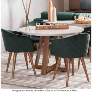 Mesa Bennett Redonda Tampo Vidro Cor Off White Gloss Base Natural 115cm - 59324