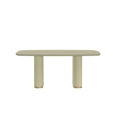 Mesa Lintz Tampo Vidro Off White Fosco Base Tecido Bege 184cm  - 70590