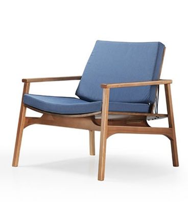 Poltrona Ravi Estofada Corda Chata Azul Madeira Cedro 82cm - 70591