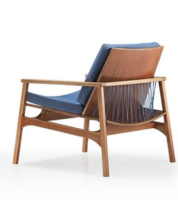 Poltrona Ravi Estofada Corda Chata Azul Madeira Cedro 82cm - 70591