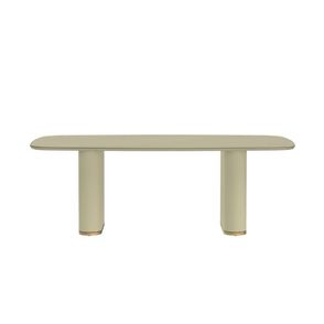 Mesa Lintz Tampo Vidro Off White Fosco Base Tecido Bege 220cm  -70604