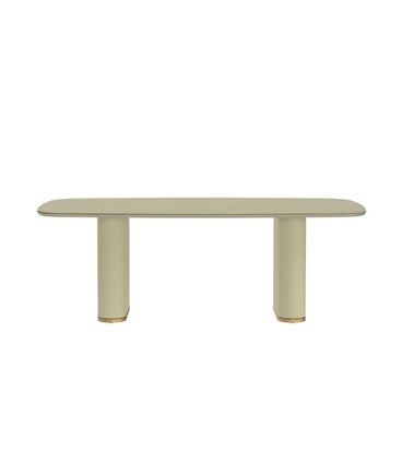 Mesa Lintz Tampo Vidro Off White Fosco Base Tecido Bege 220cm  -70604