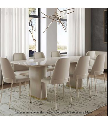 Mesa Lintz Tampo Vidro Off White Fosco Base Tecido Bege 220cm  -70604