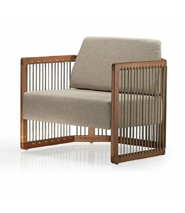 Poltrona Mava Estofado Algodão Corda Plana Madeira Cedro 76cm - 70620