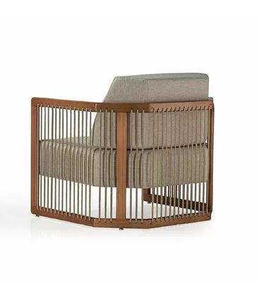 Poltrona Mava Estofado Algodão Corda Plana Madeira Cedro 76cm - 70620