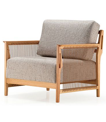 Poltrona Los Estofada Corda Redonda Canela Madeira Cedro 80cm - 70652