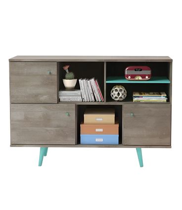 Balcao Unique 3 Portas cor Alamo Natural com Azul 135 cm - 33411