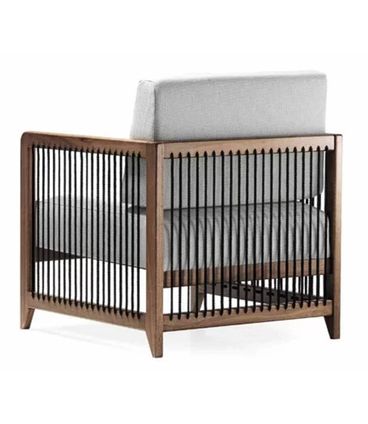 Poltrona Luck Algodão Corda Preta Madeira Amêndoa 80cm - 70737