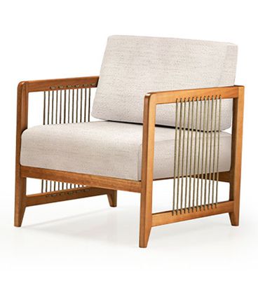 Poltrona Lene Estofada com Braço Corda Rami Madeira Cedro 82cm - 70746