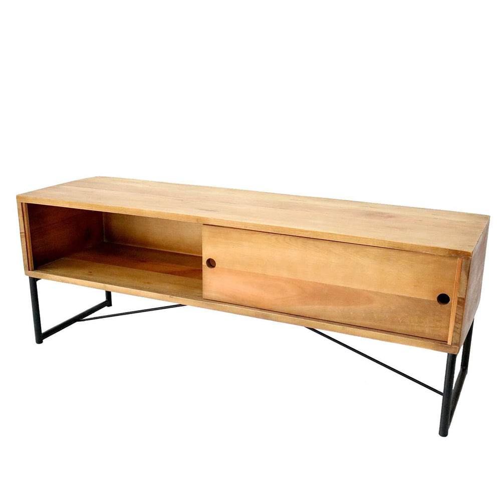 Rack-Sollo-em-Madeira-Mel-com-Base-de-Aco-Preta-140-cm-de-largura---70943-