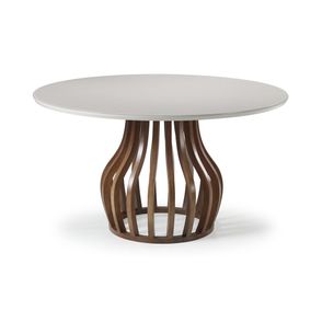 Mesa Jantar Redonda Heos Tampo Vidro Base Madeira 150cm - 70950