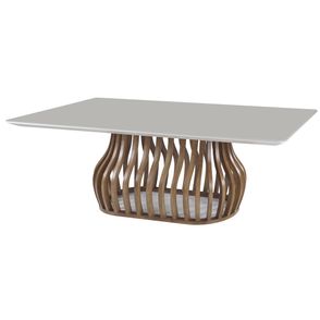 Mesa Jantar Heos Vidro Off White Base Imbuia 220cm - 70976