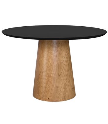 Mesa de Jantar Cone Tampo Vidro Preto com Base Imbuia Mel 100 cm - 67943