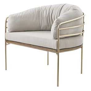 Poltrona Ceres Tecido Cru Estrutura Amendoa Base Dourada 79cm - 61785