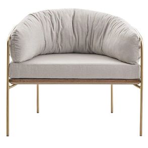 Poltrona Ceres Tecido Cru Estrutura Amendoa Base Dourada 79cm - 61785
