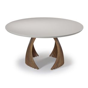 Mesa Jantar Redonda Scar Vidro Off White Base Nogueira 140cm - 71015