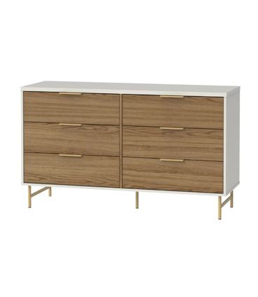 Cômoda Yves 6 Gavetas Cor Freijo Com Off White Pés Dourado 135cm - 71103
