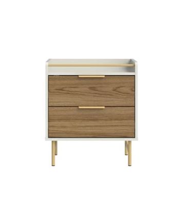 Mesa Cabeceira Yves 2 Gavetas Off White Fosco e Freijo 54cm - 71134