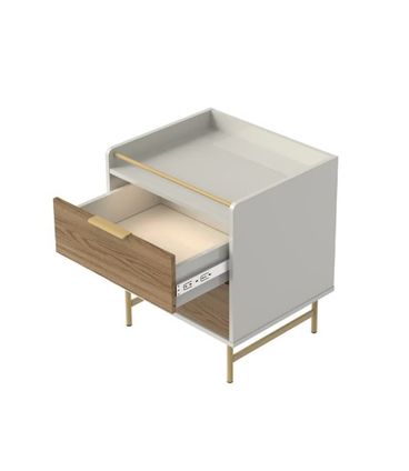 Mesa Cabeceira Yves 2 Gavetas Off White Fosco e Freijo 54cm - 71134