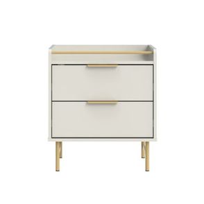 Mesa Cabeceira Yves 2 Gavetas Off White Fosco Pés Dourado 54cm - 71136