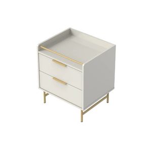 Mesa Cabeceira Yves 2 Gavetas Off White Fosco Pés Dourado 54cm - 71136