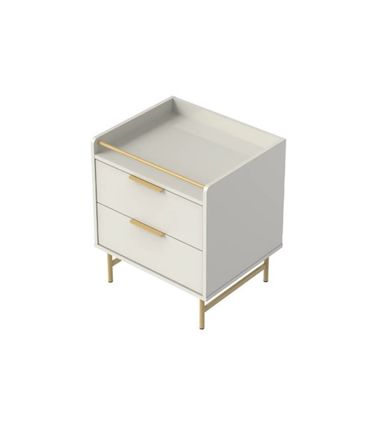Mesa Cabeceira Yves 2 Gavetas Off White Fosco Pés Dourado 54cm - 71136