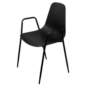 Cadeira Ancara com Braco Assento em Polipropileno Preta e Base Metal - 71472