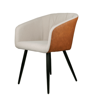 Cadeira Milena PU Marrom e Linho Marfim Base Metal Pintado - 71769