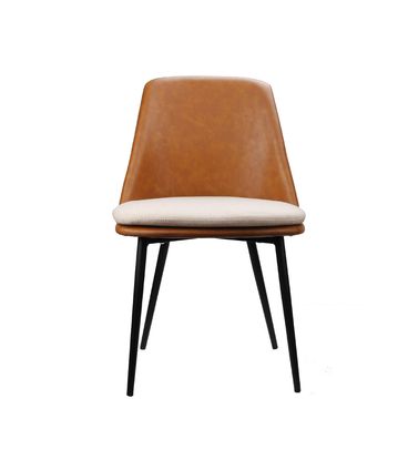 Cadeira Sofia Courino Marrom e Linho Cru com Base Aco Preto - 57649