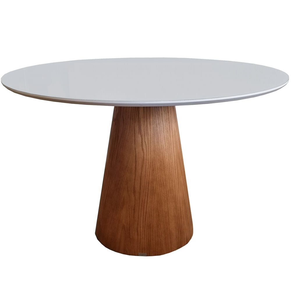 Mesa-Jantar-Piacenza-Tampo-Vidro-Off-White-e-Base-Cone-Castanho-120-cm---72357