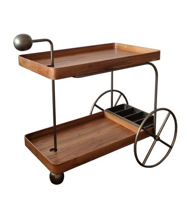 Carrinho Bar Prado Bandejas cor Castanho com Estrutura Champanhe 100cm - 72358