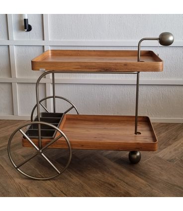 Carrinho Bar Prado Bandejas cor Castanho com Estrutura Champanhe 100cm - 72358
